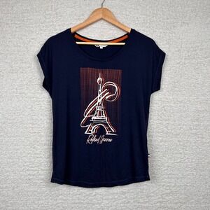 Roland Garros Paris T-Shirt Womens Medium Blue Graphic Eiffel Tower Short Sleeve